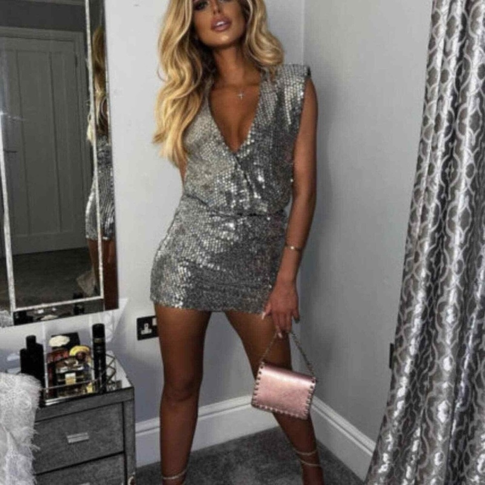 Zara Silver Sequin Mini Dress Sz XS